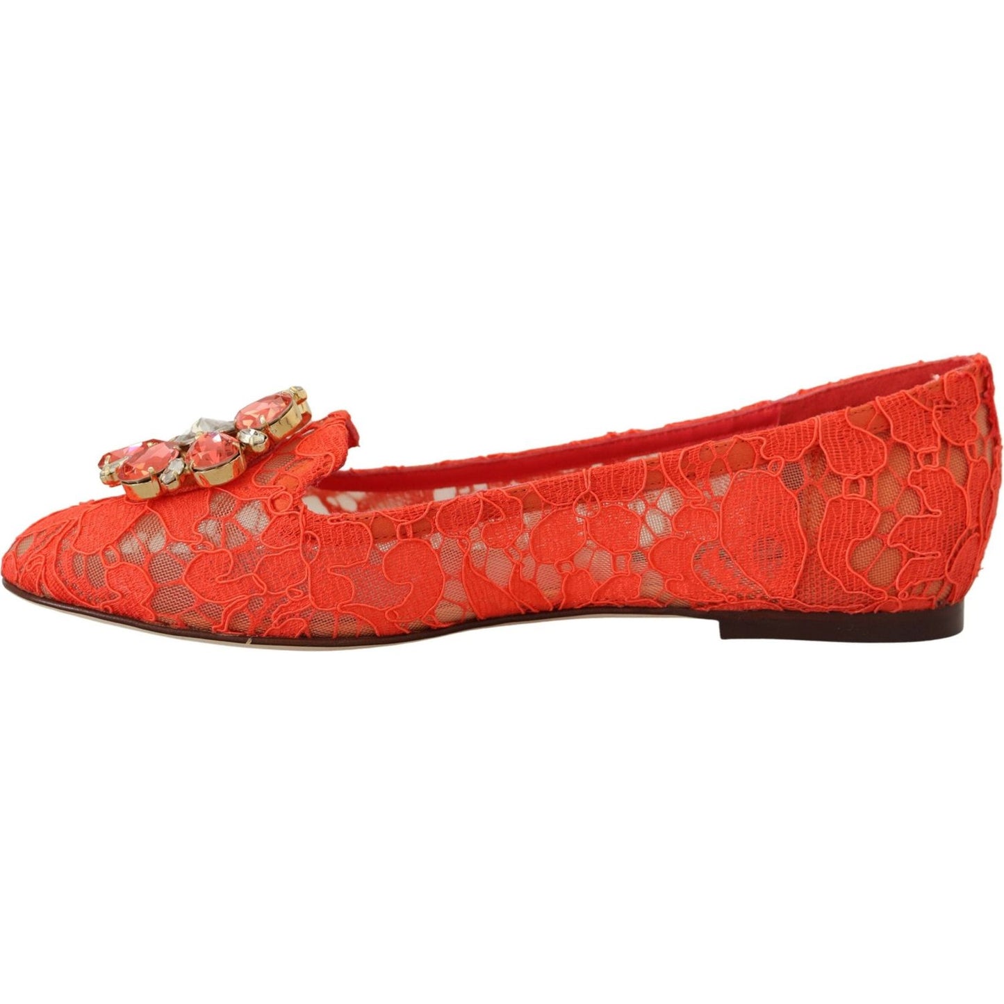 Dolce & Gabbana Elegant Lace Vally Flats in Coral Red Dolce & Gabbana Firebrick