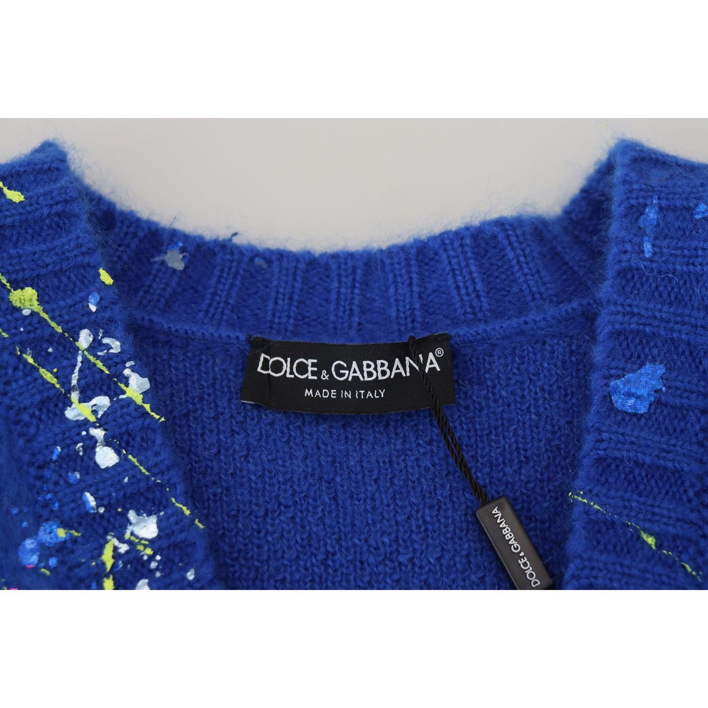 Dolce & Gabbana Elegant Multicolor Splash Mohair Cardigan Dolce & Gabbana Midnight Blue