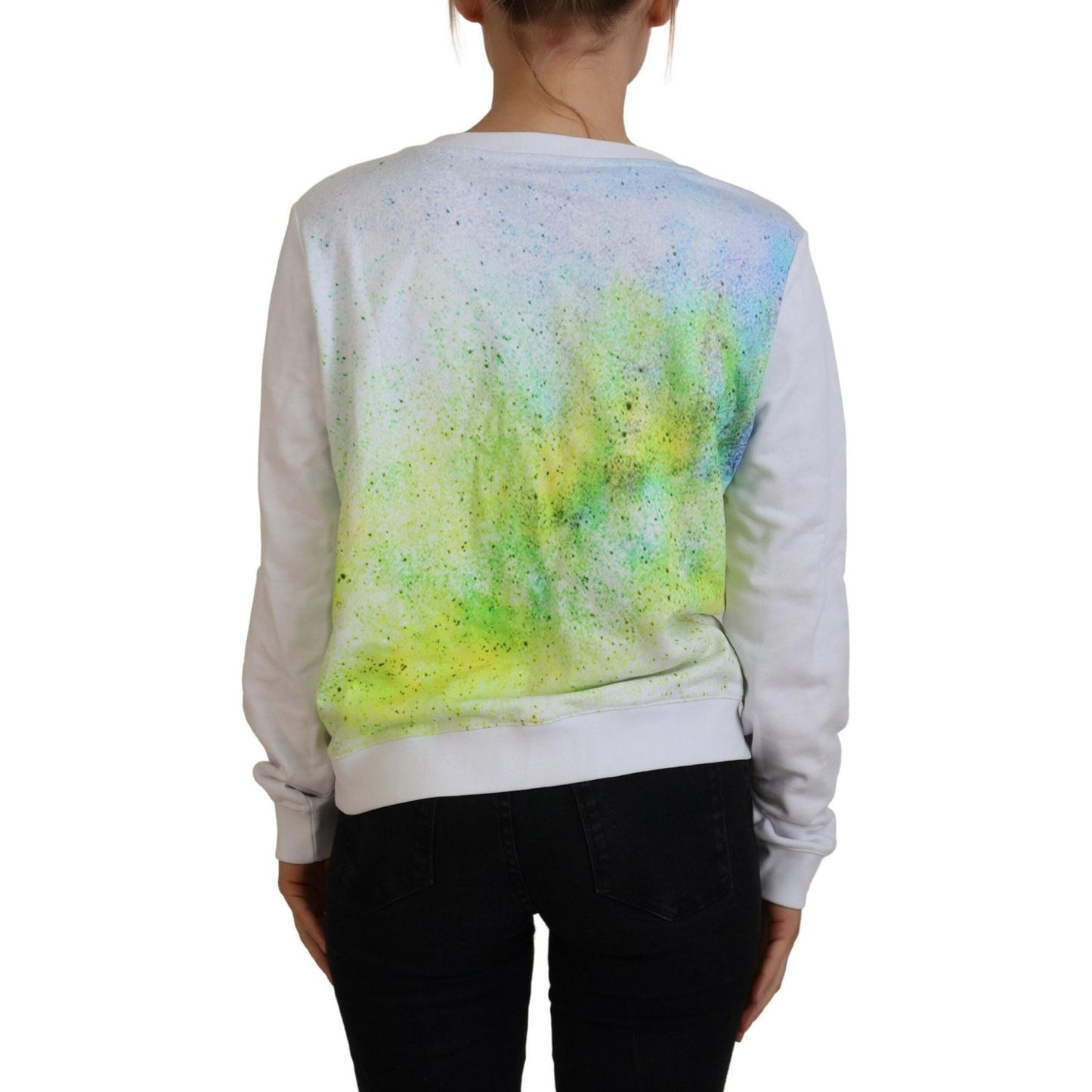 Versace Jeans Elegant White Graphic Crew Neck Sweater Versace Jeans Dark Gray