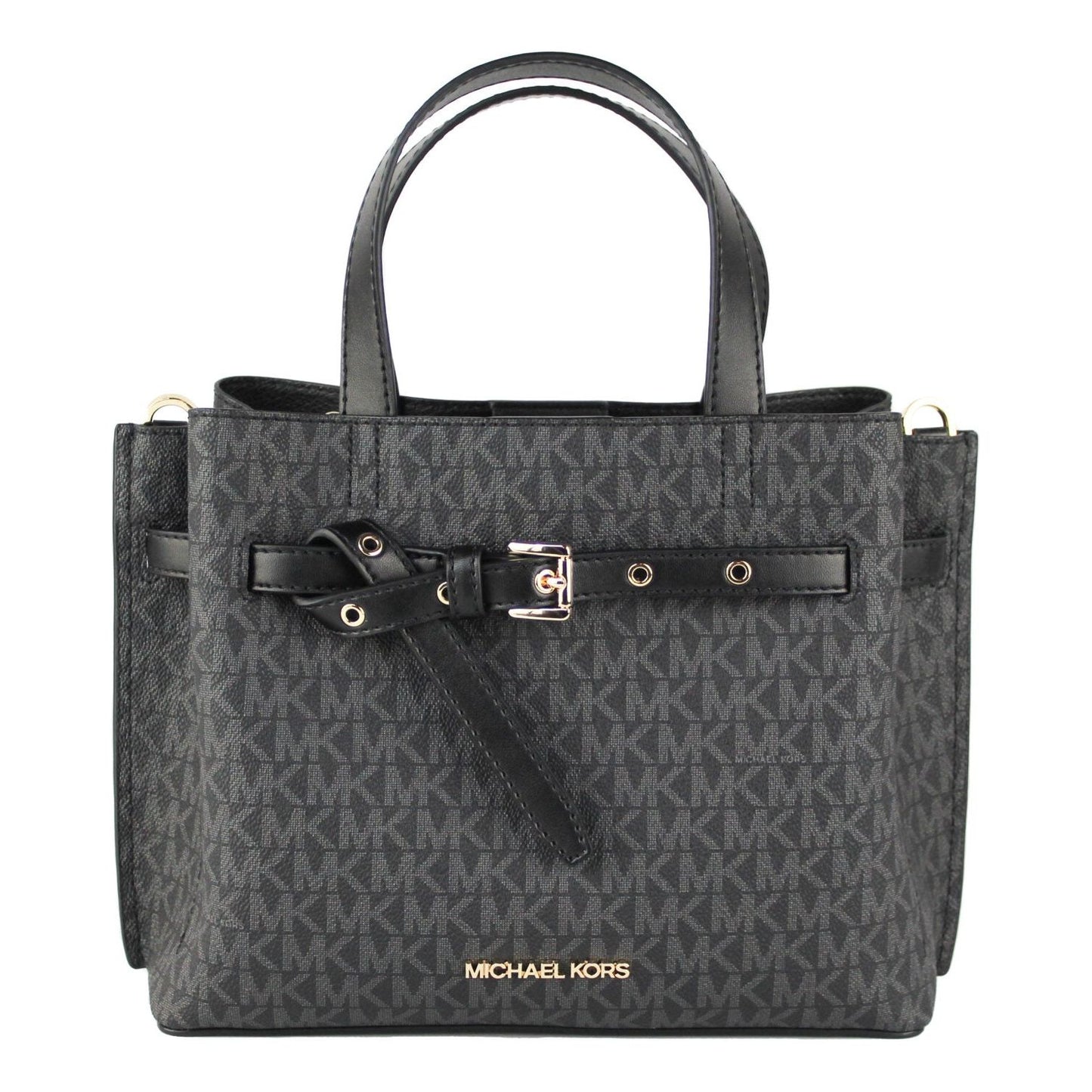 Michael Kors Emilia Small Black Signature PVC Satchel Crossbody Handbag Purse Michael Kors Dark Slate Gray