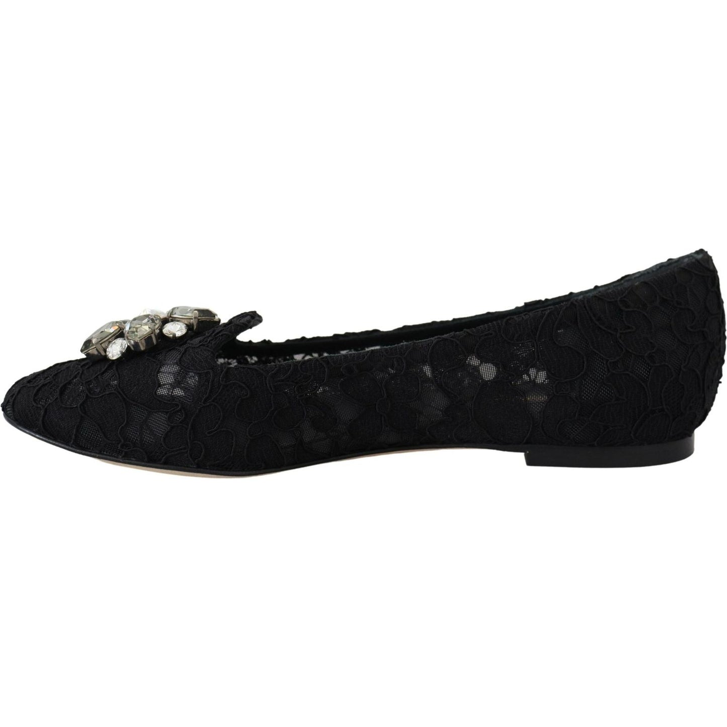 Dolce & Gabbana Elegant Floral Lace Flat Vally Shoes Dolce & Gabbana Black