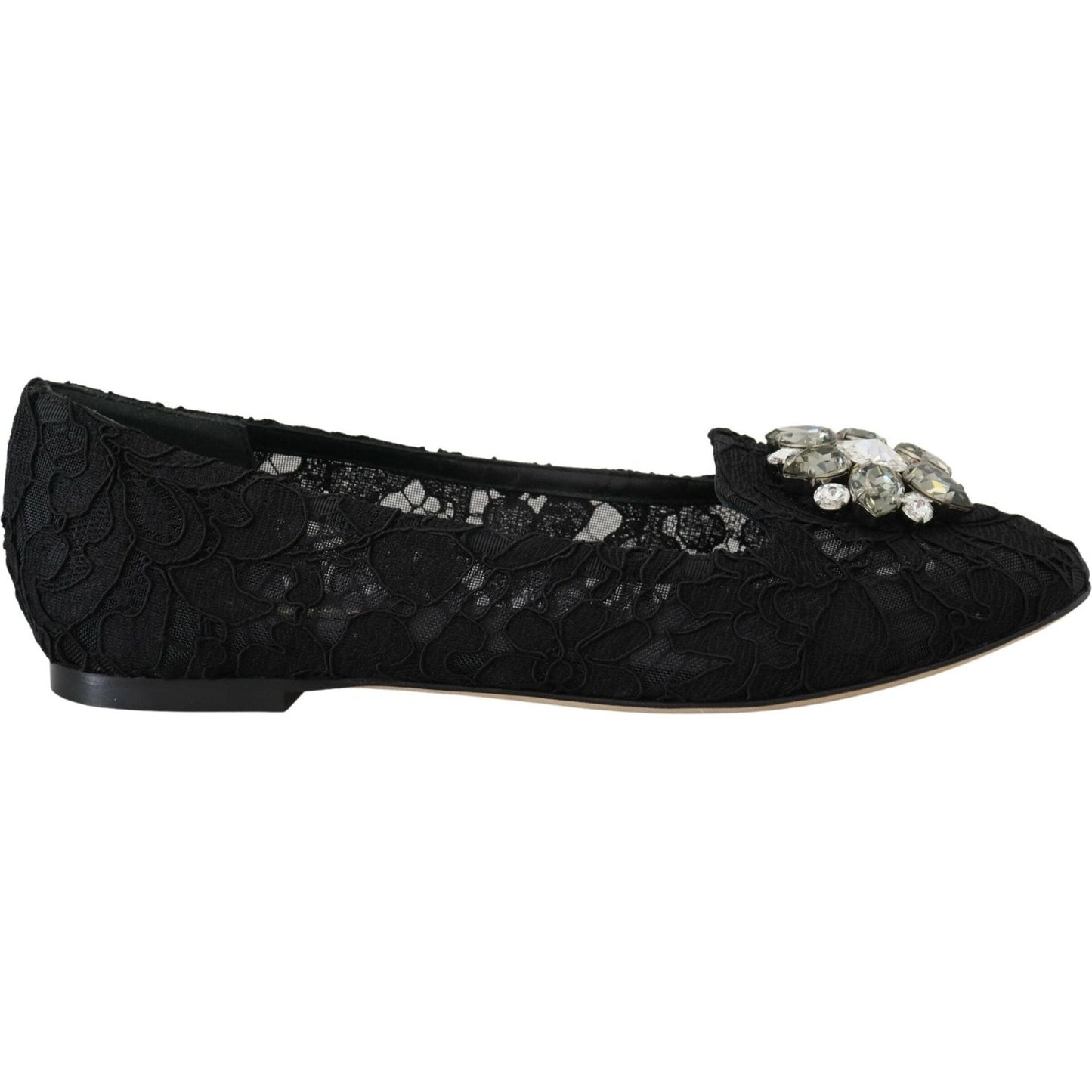 Dolce & Gabbana Elegant Floral Lace Flat Vally Shoes Dolce & Gabbana Black