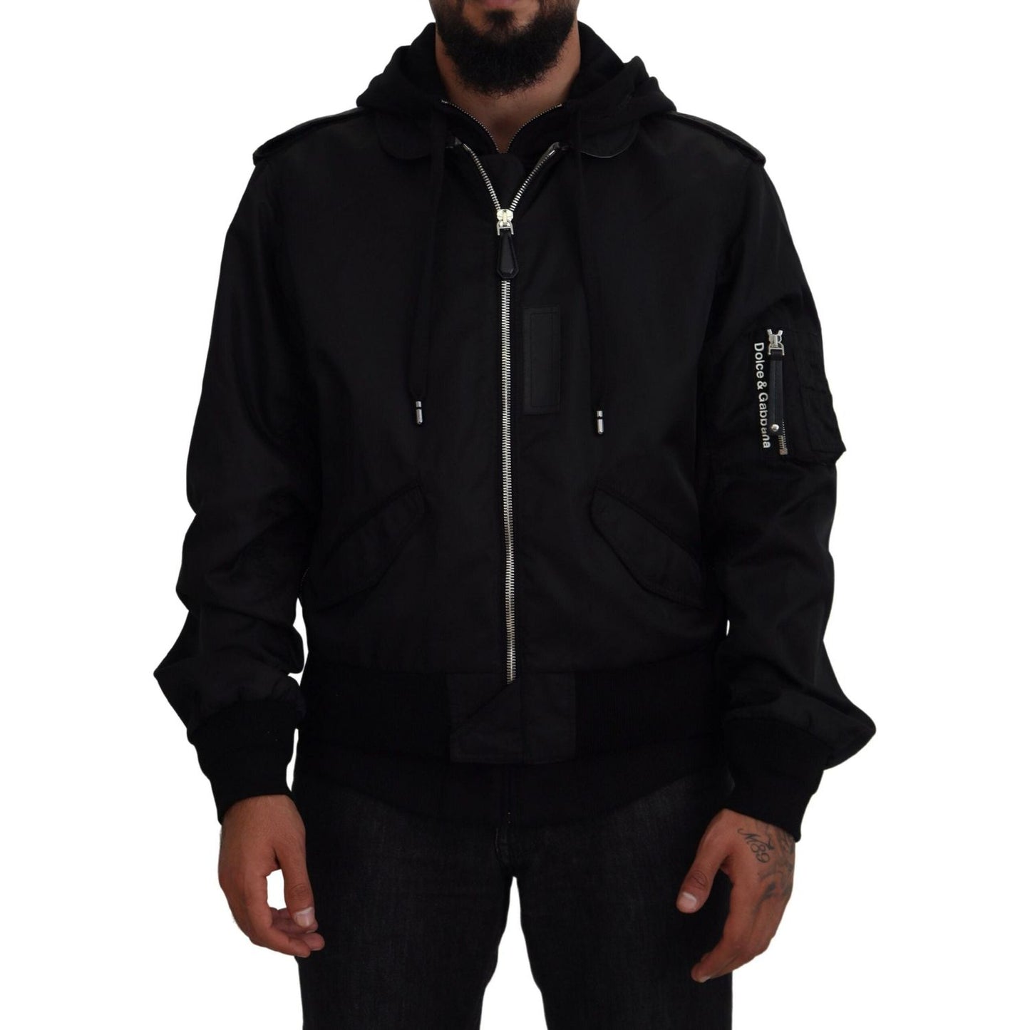 Dolce & Gabbana Sleek Black Hooded Bomber Jacket Dolce & Gabbana Black
