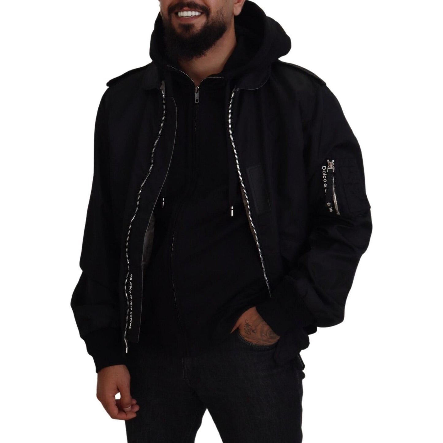 Dolce & Gabbana Sleek Black Hooded Bomber Jacket Dolce & Gabbana Black