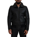 Dolce & Gabbana Black Lamb Leather Collared Men Coat Jacket JKT3596-52