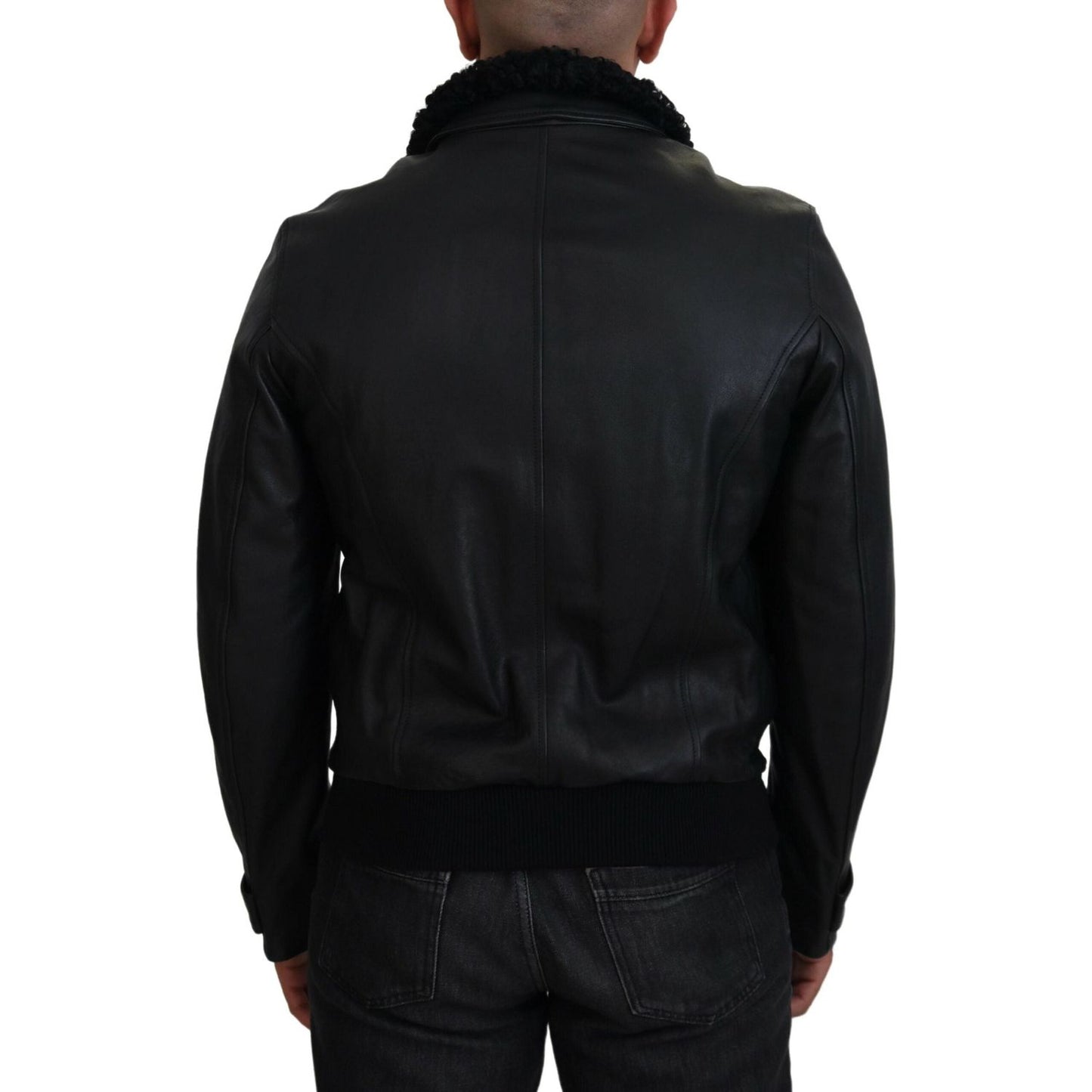 Dolce & Gabbana Black Lamb Leather Collared Men Coat Jacket JKT3596-52