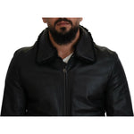 Dolce & Gabbana Black Lamb Leather Collared Men Coat Jacket JKT3596-52