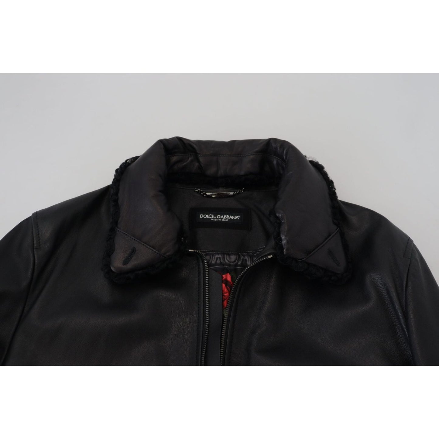 Dolce & Gabbana Black Lamb Leather Collared Men Coat Jacket JKT3596-52