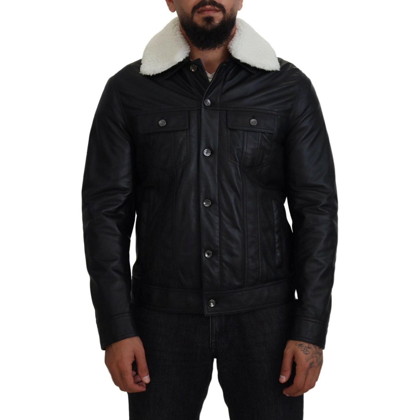 Dolce & Gabbana Elegant Black Leather Bomber Jacket Dolce & Gabbana Black