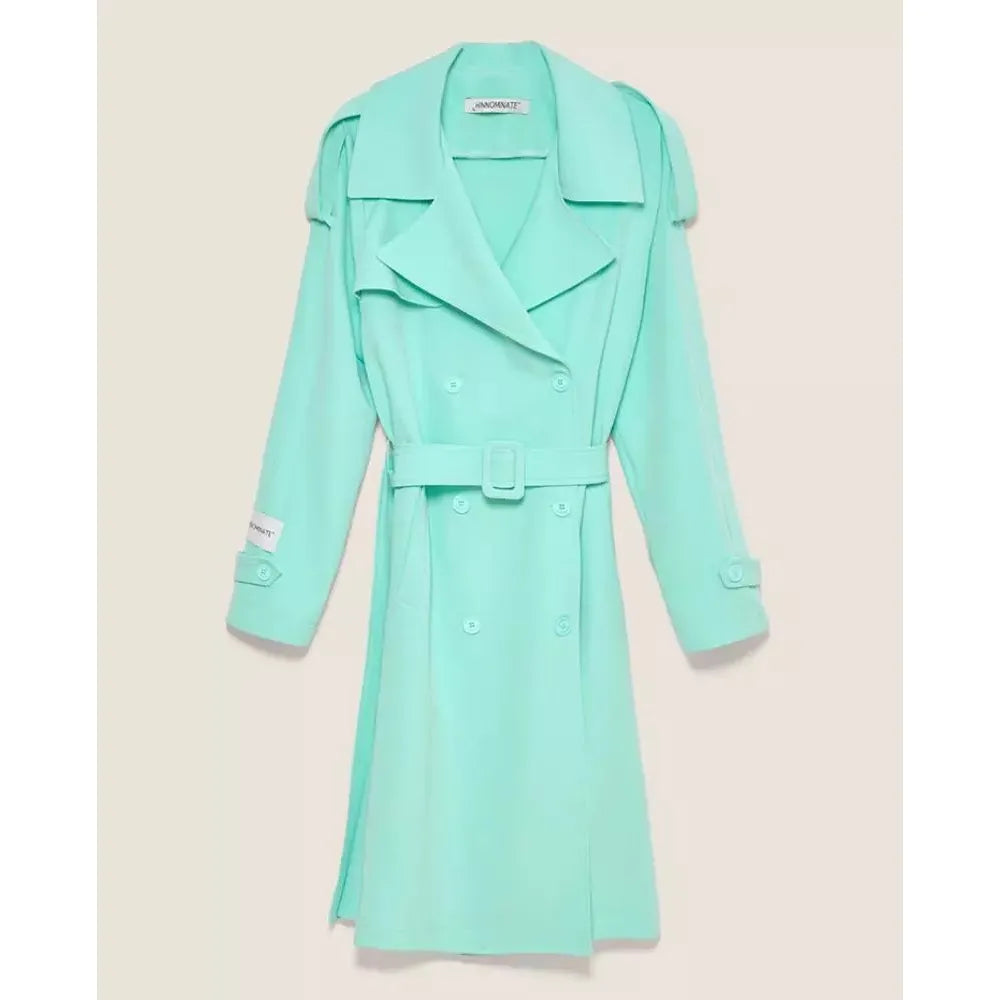 Hinnominate Elegant Light Blue Double-Breasted Trench Coat Hinnominate Light Gray