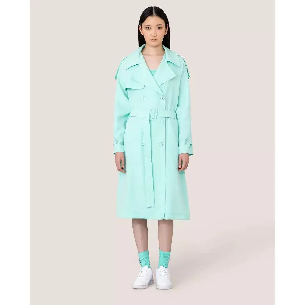 Hinnominate Elegant Light Blue Double-Breasted Trench Coat Hinnominate Light Gray