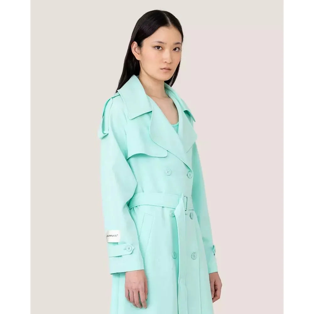 Hinnominate Elegant Light Blue Double-Breasted Trench Coat Hinnominate Light Gray