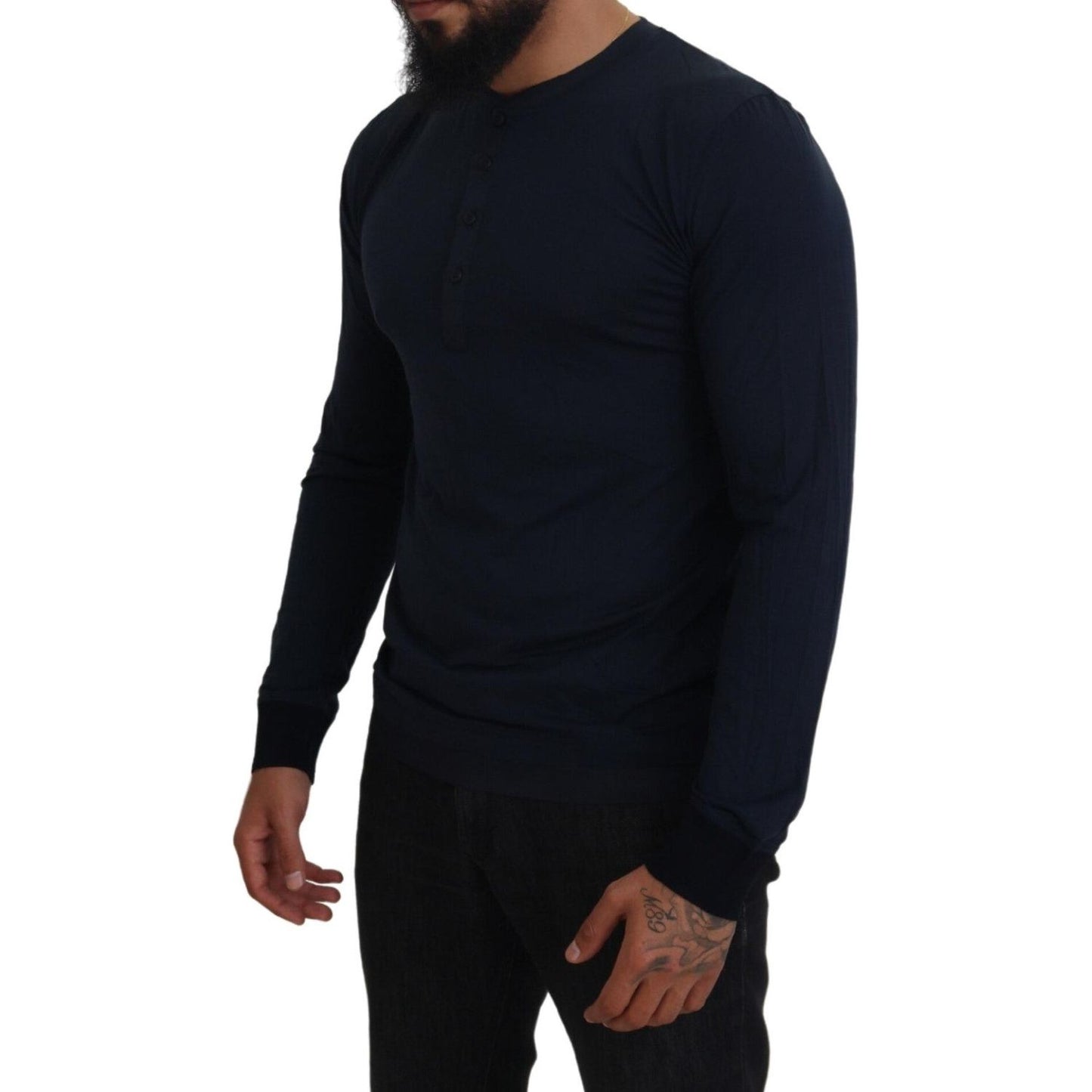 Dolce & Gabbana Elegant Cotton-Silk Blend Blue Pullover Dolce & Gabbana Black