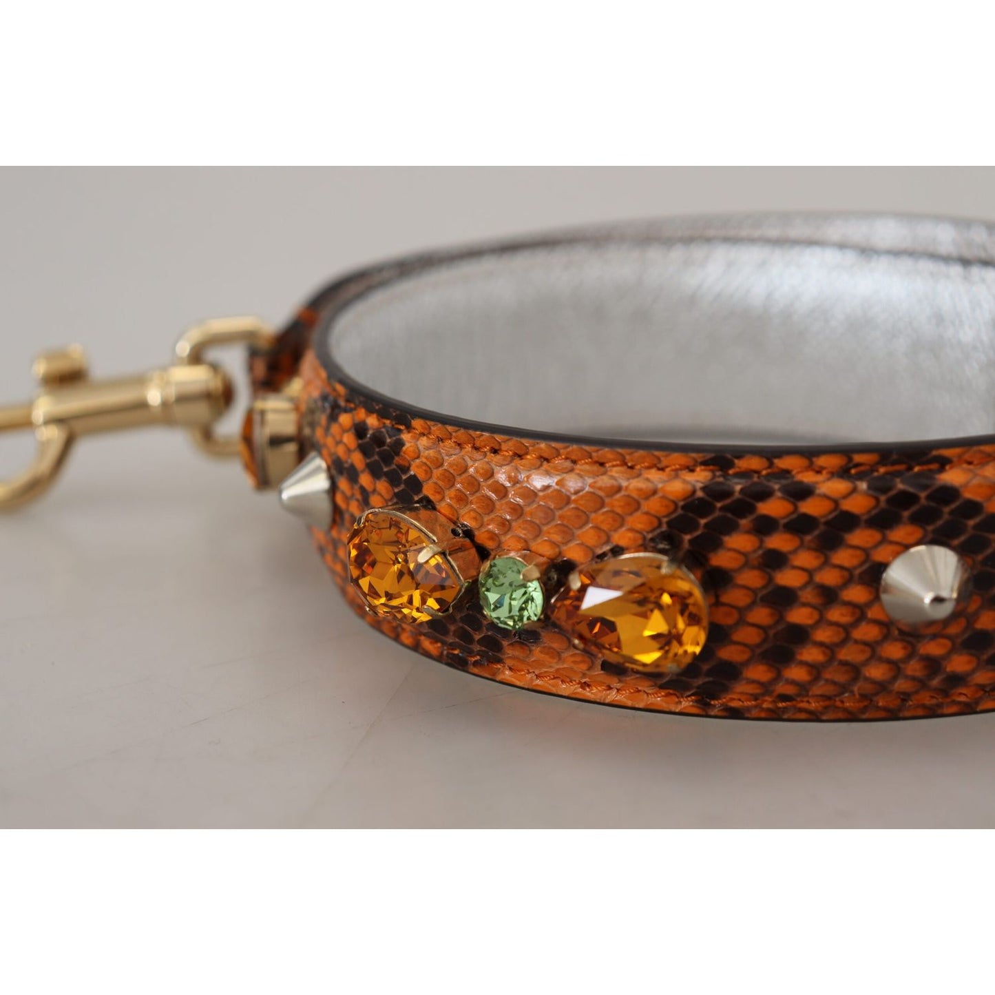Dolce & Gabbana Chic Orange Leather Bag Strap with Gold-Tone Clasps Dolce & Gabbana Dark Gray
