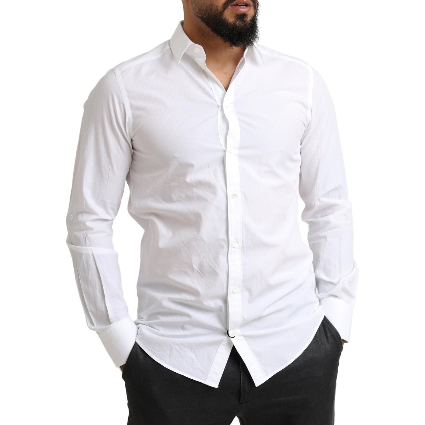 Dolce & Gabbana Elegant White Cotton Martini Dress Shirt Dolce & Gabbana Light Gray