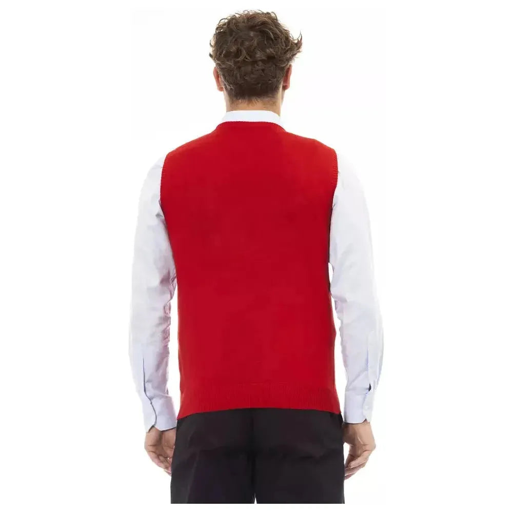 Alpha Studio Red Viscose Men Vest Alpha Studio Light Gray