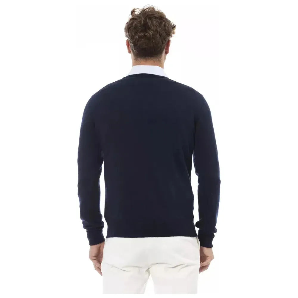 Alpha Studio Blue Wool Men Sweater Alpha Studio Antique White