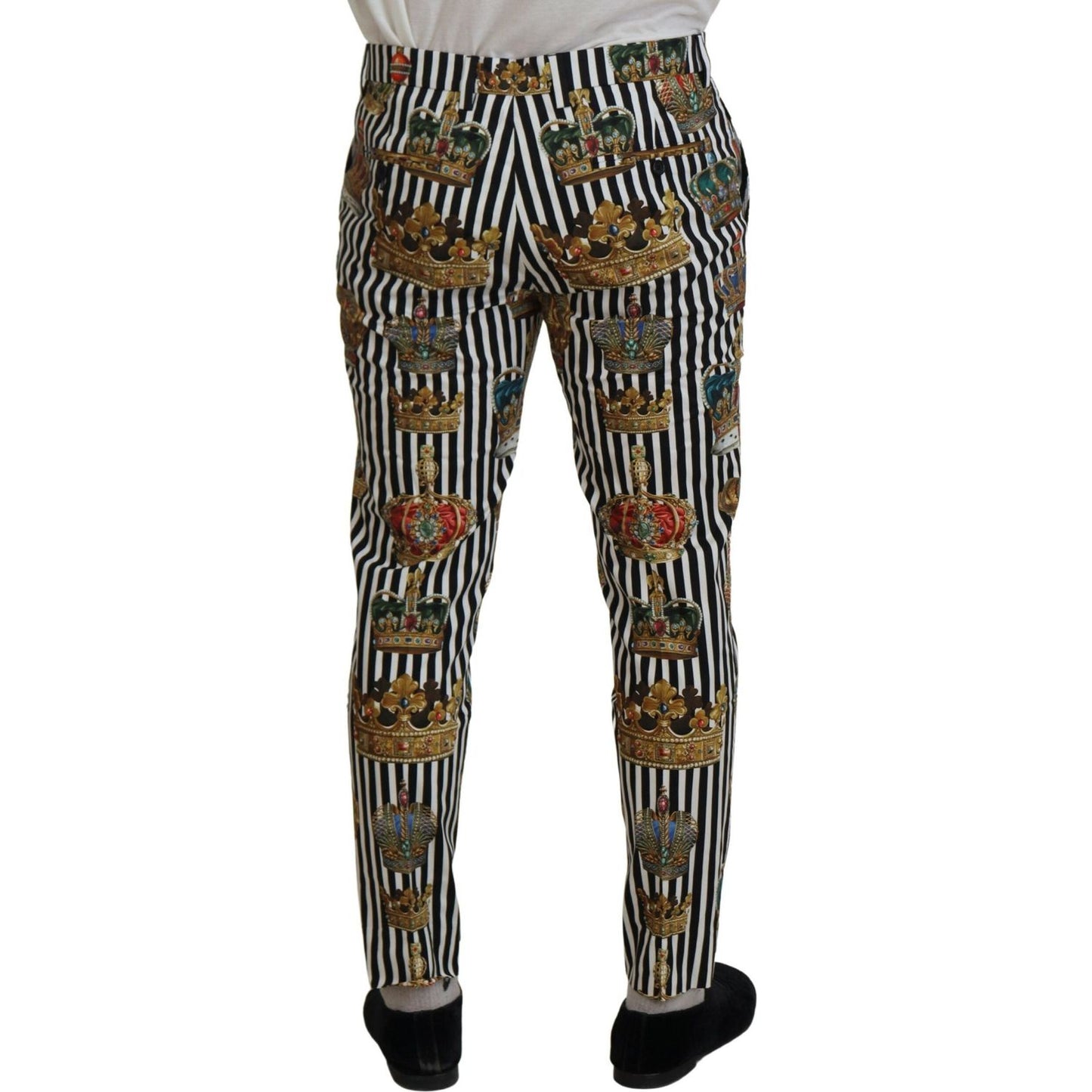 Dolce & Gabbana Elegant Gold Crown Stripe Chino Pants Dolce & Gabbana Dark Slate Gray