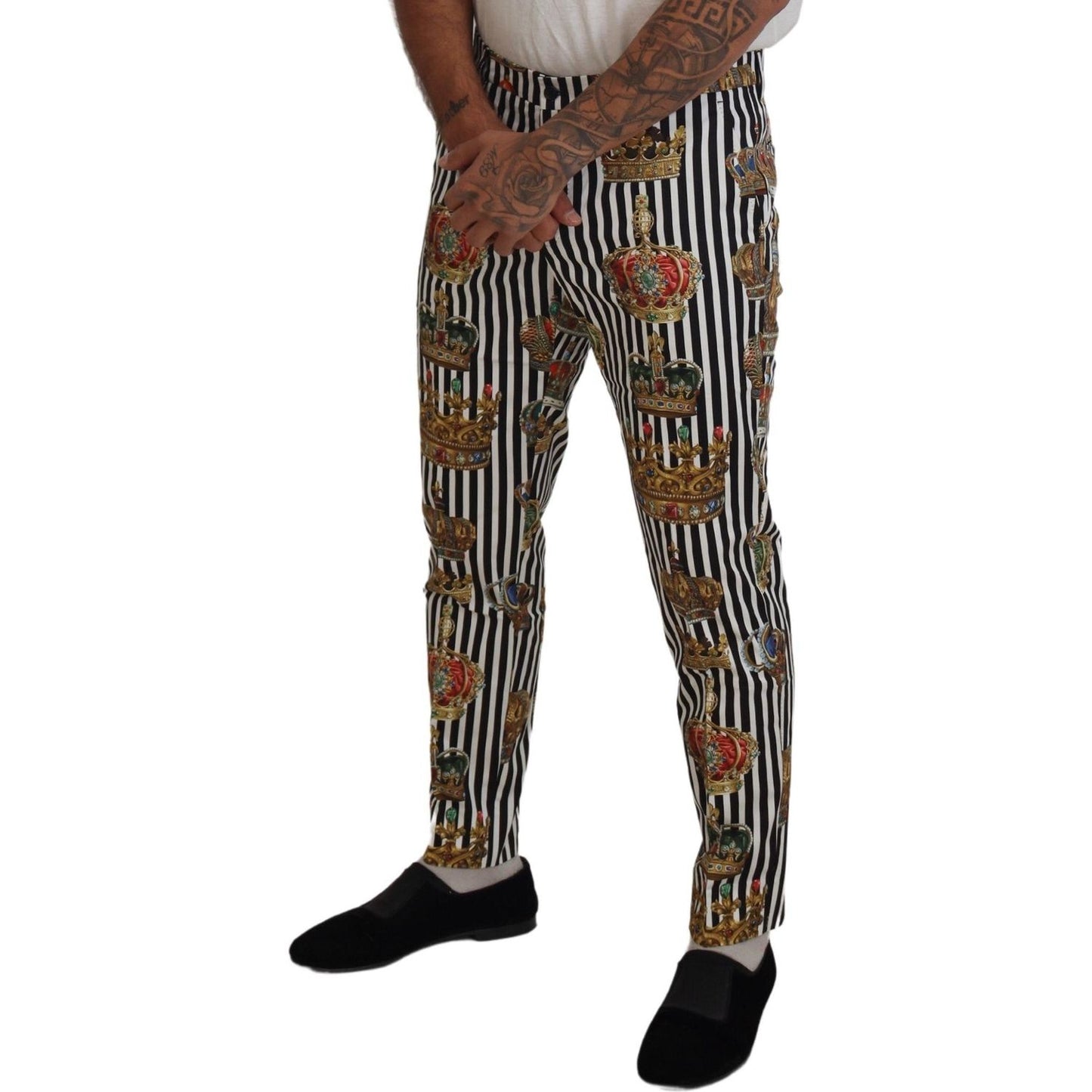 Dolce & Gabbana Elegant Gold Crown Stripe Chino Pants Dolce & Gabbana Dark Slate Gray