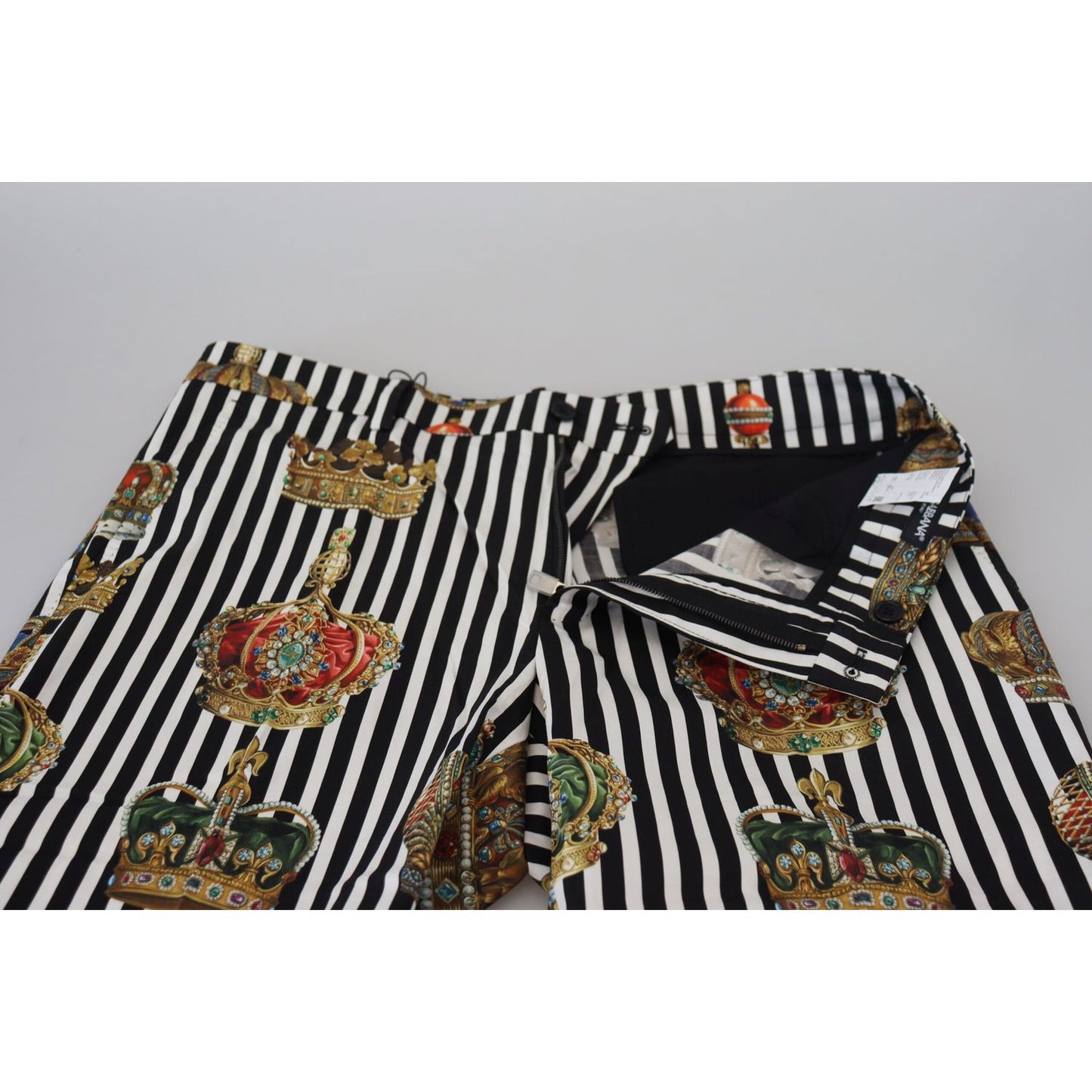 Dolce & Gabbana Elegant Gold Crown Stripe Chino Pants Dolce & Gabbana Black