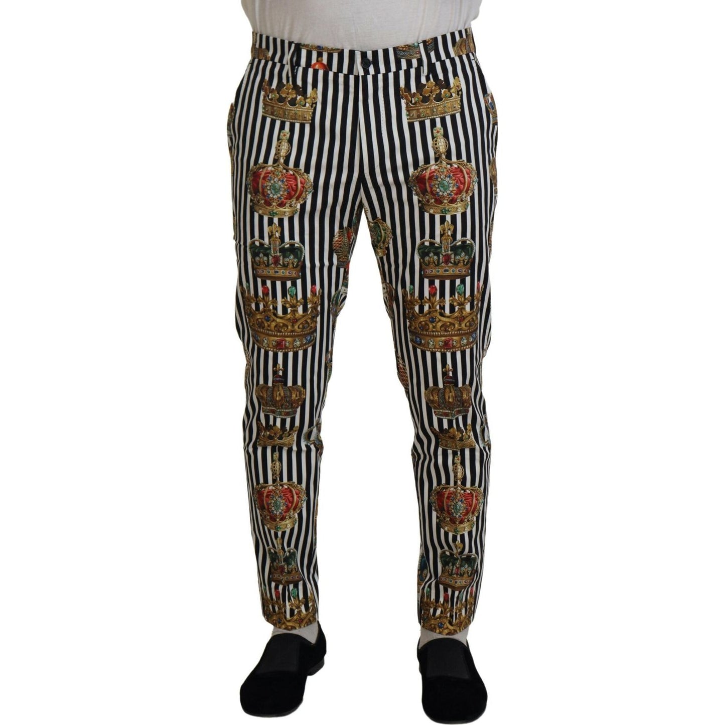 Dolce & Gabbana Elegant Gold Crown Stripe Chino Pants Dolce & Gabbana Dark Slate Gray