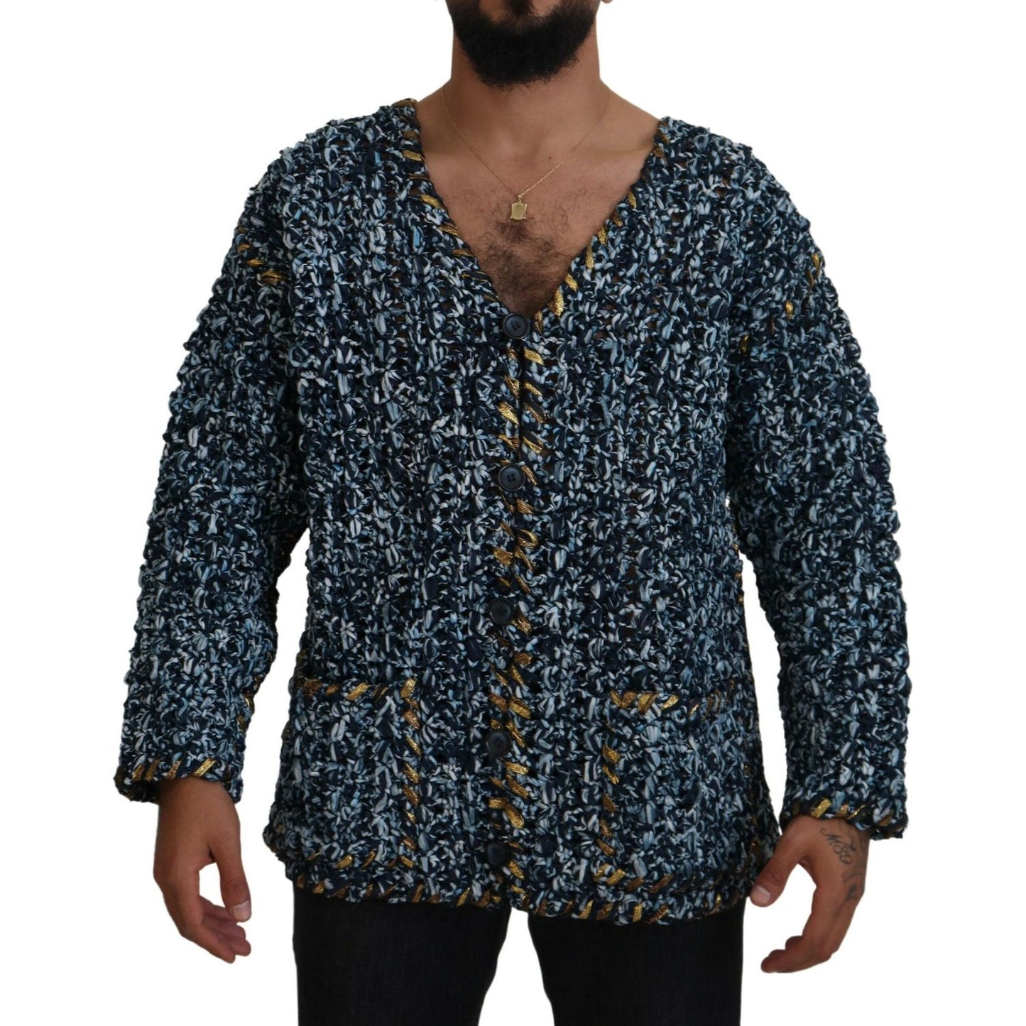 Dolce & Gabbana Elegant Blue V-Neck Cardigan Sweater Dolce & Gabbana Dark Slate Gray