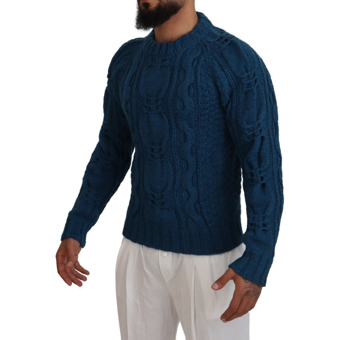 Dolce & Gabbana Elegant Blue Crewneck Sweater Dolce & Gabbana Dark Gray