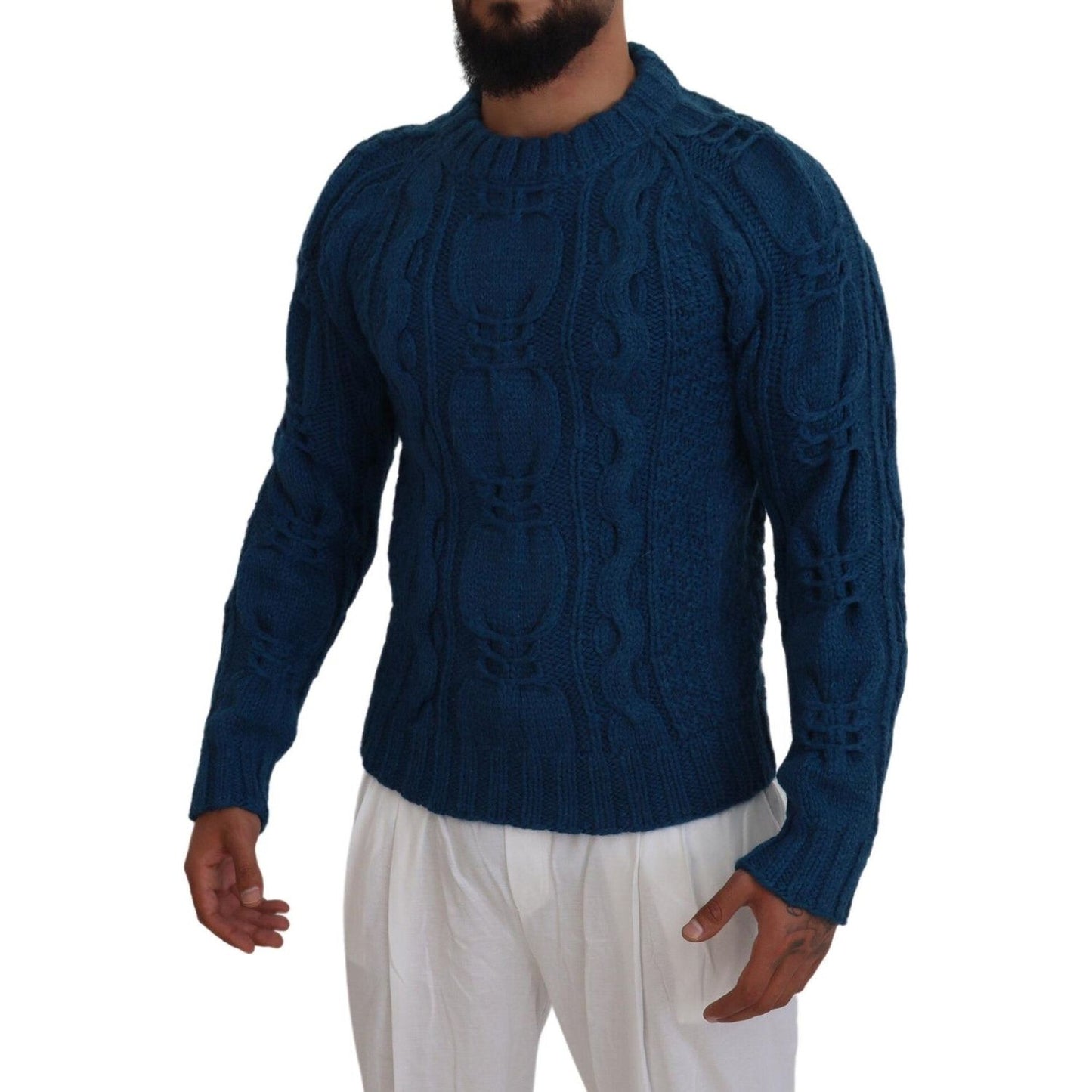 Dolce & Gabbana Elegant Blue Crewneck Sweater Dolce & Gabbana Dark Gray