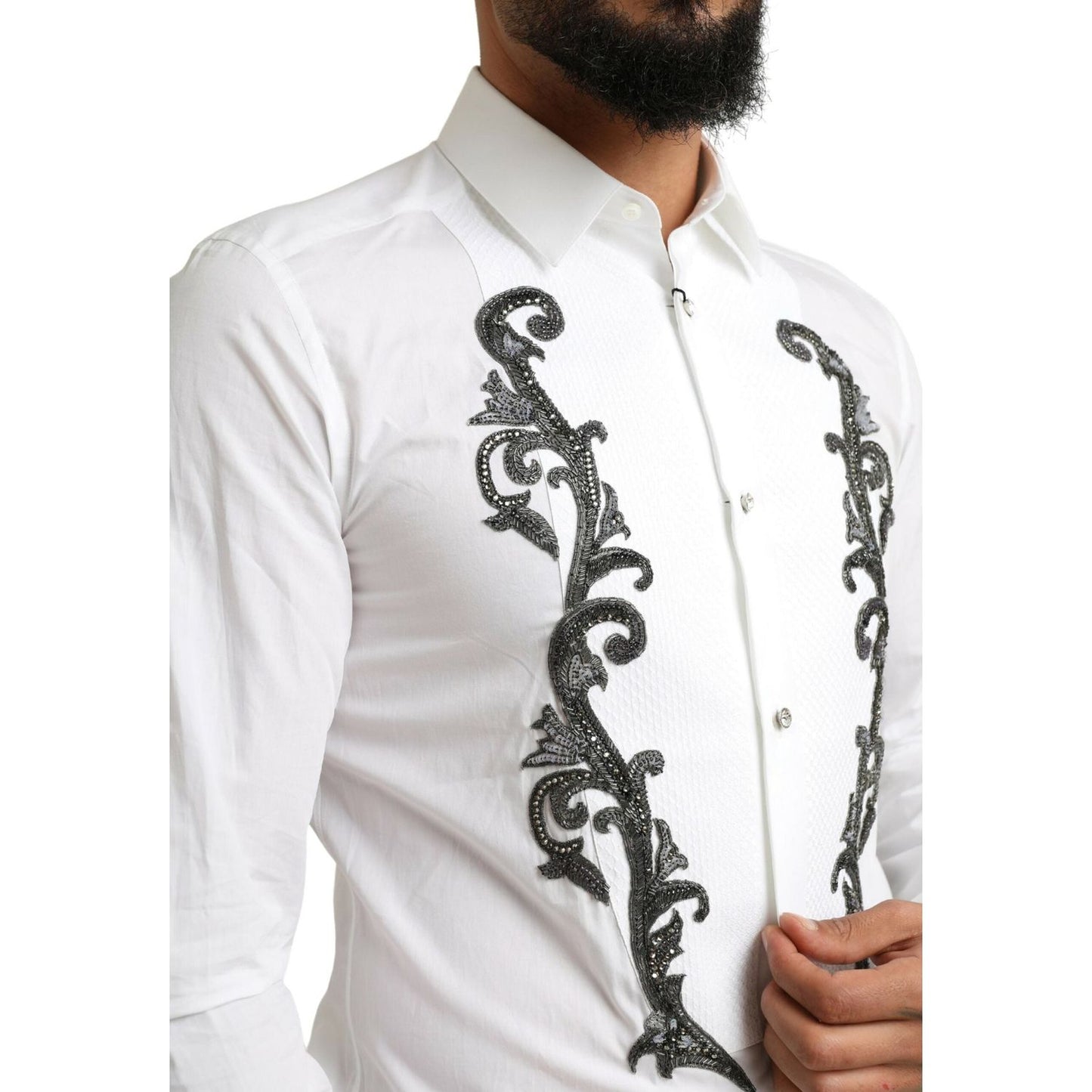 Dolce & Gabbana Italian Designer Slim Fit Tuxedo Shirt Dolce & Gabbana Light Gray