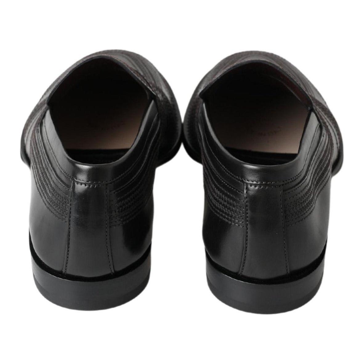 Dolce & Gabbana Elegant Black Leather Slipper Loafers Dolce & Gabbana Dark Slate Gray