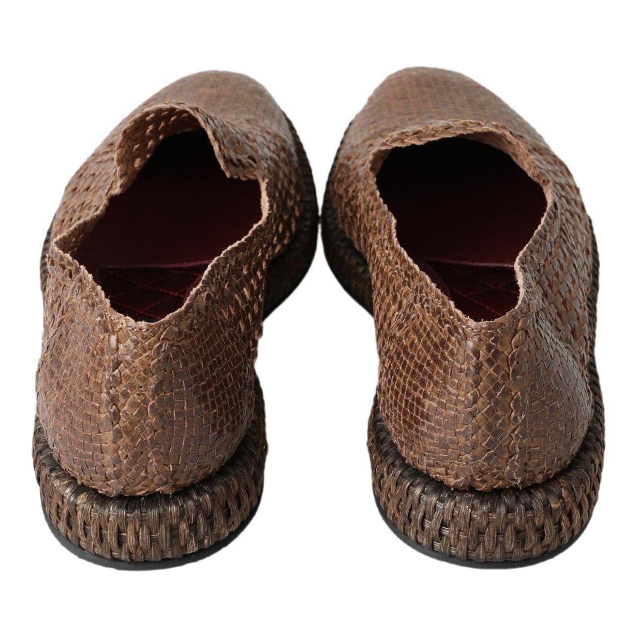 Dolce & Gabbana Elegant Leather Slipper Loafers in Brown Dolce & Gabbana Dark Slate Gray