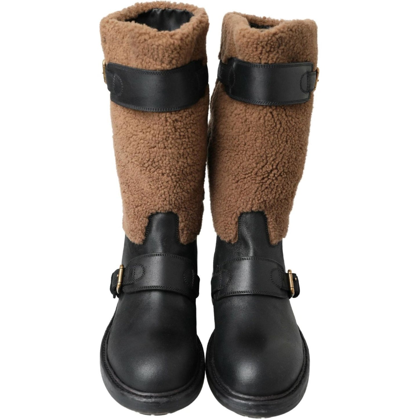 Dolce & Gabbana Black Shearling Leather Long Boots Dolce & Gabbana Dark Slate Gray