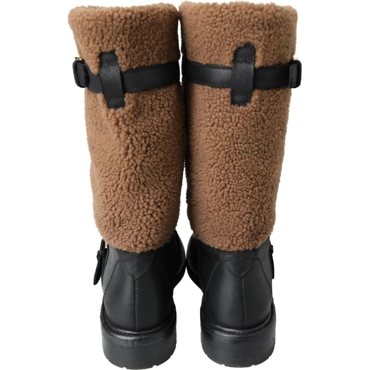Dolce & Gabbana Black Shearling Leather Long Boots Dolce & Gabbana Dark Slate Gray