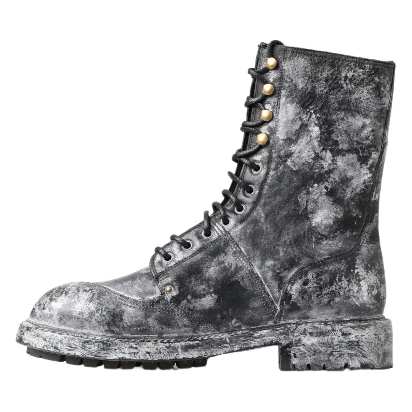 Dolce & Gabbana Chic Black Lace-Up Boots with Gray White Fade Dolce & Gabbana Dim Gray