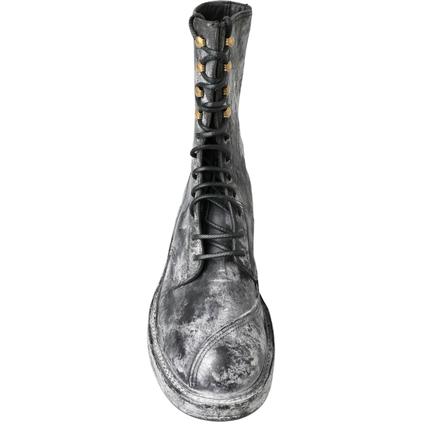 Dolce & Gabbana Chic Black Lace-Up Boots with Gray White Fade Dolce & Gabbana Dim Gray