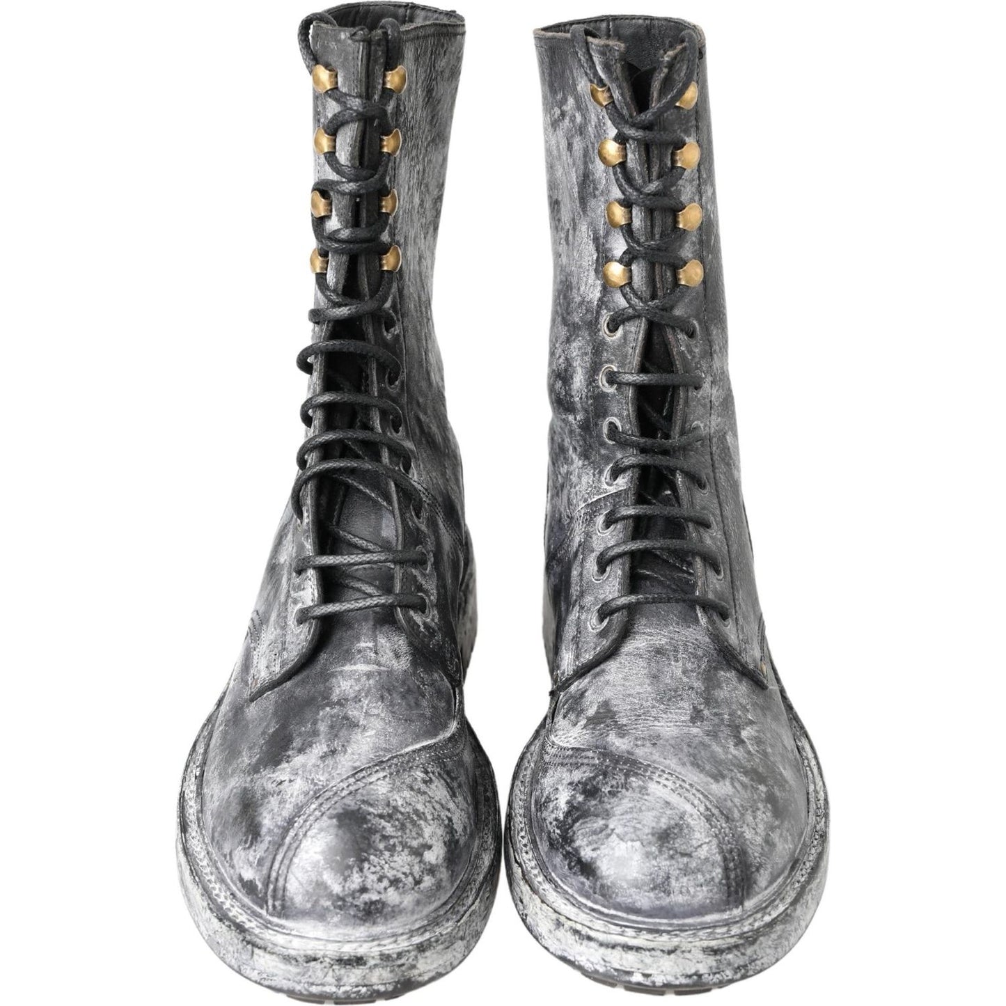 Dolce & Gabbana Chic Black Lace-Up Boots with Gray White Fade Dolce & Gabbana Dim Gray
