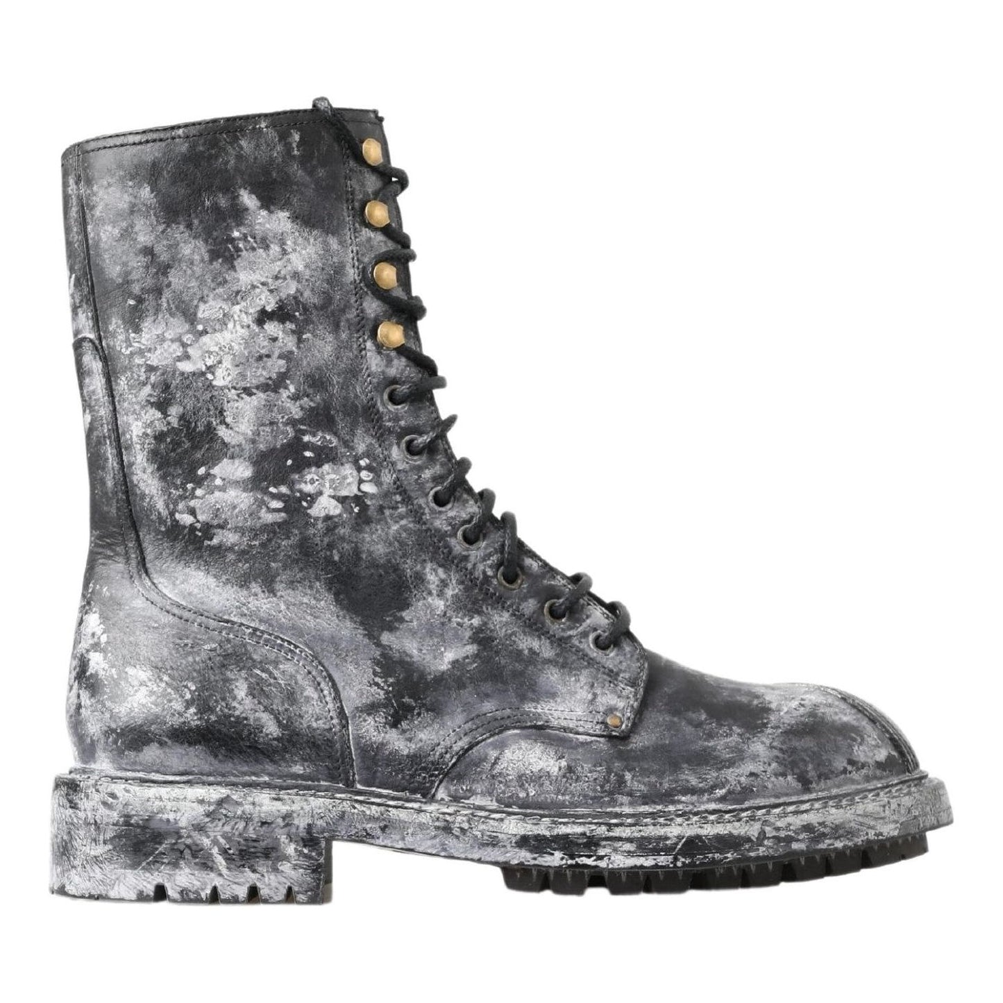 Dolce & Gabbana Chic Black Lace-Up Boots with Gray White Fade Dolce & Gabbana Dim Gray