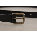 Dolce & Gabbana Black Calf Leather Logo Brass Metal Buckle Belt BEL8593 -90