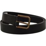 Dolce & Gabbana Black Calf Leather Brass Logo Engraved Buckle Belt BEL8599-90
