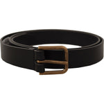 Dolce & Gabbana Black Calf Leather Brass Logo Engraved Buckle Belt BEL8599-90