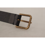 Dolce & Gabbana Black Calf Leather Brass Logo Engraved Buckle Belt BEL8599-90