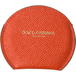 Dolce & Gabbana Orange Calfskin Leather Round Logo Hand Mirror Holder SMY101206