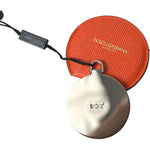 Dolce & Gabbana Orange Calfskin Leather Round Logo Hand Mirror Holder SMY101206
