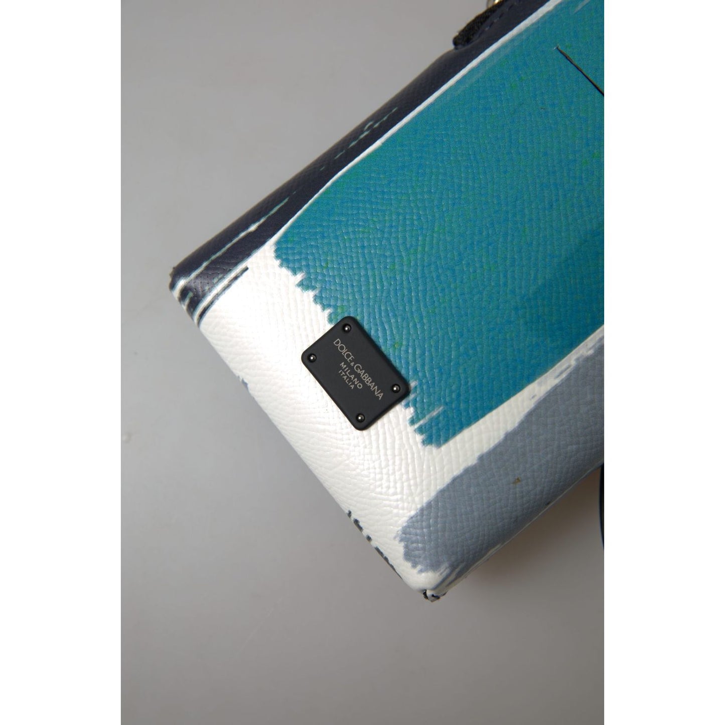 Dolce & Gabbana Elegant Leather Crossbody Phone Bag in Blue & White Dolce & Gabbana Dark Gray