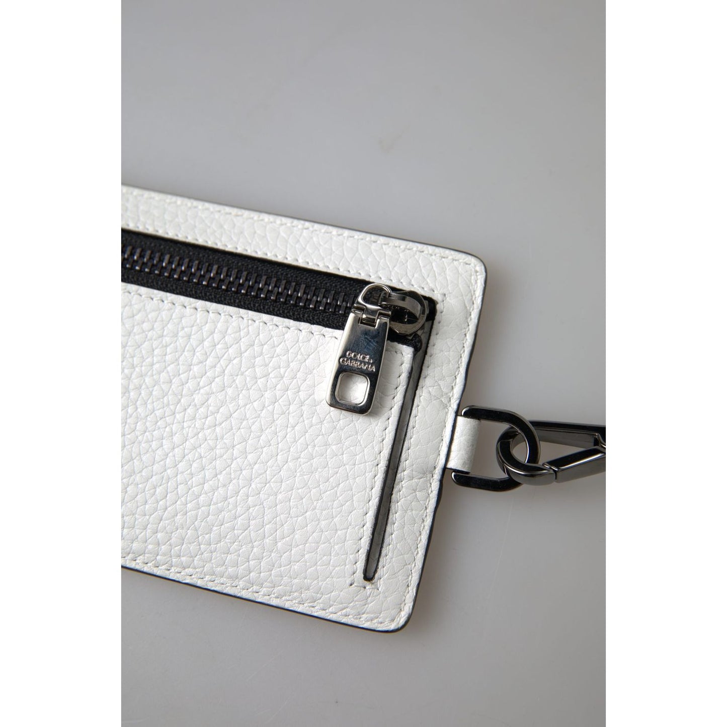 Dolce & Gabbana Elegant White Leather Cardholder Lanyard Dolce & Gabbana Gray