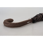 Dolce & Gabbana Brown Striped Leather Handle Collapsible Sartoria Umbrella DEC122