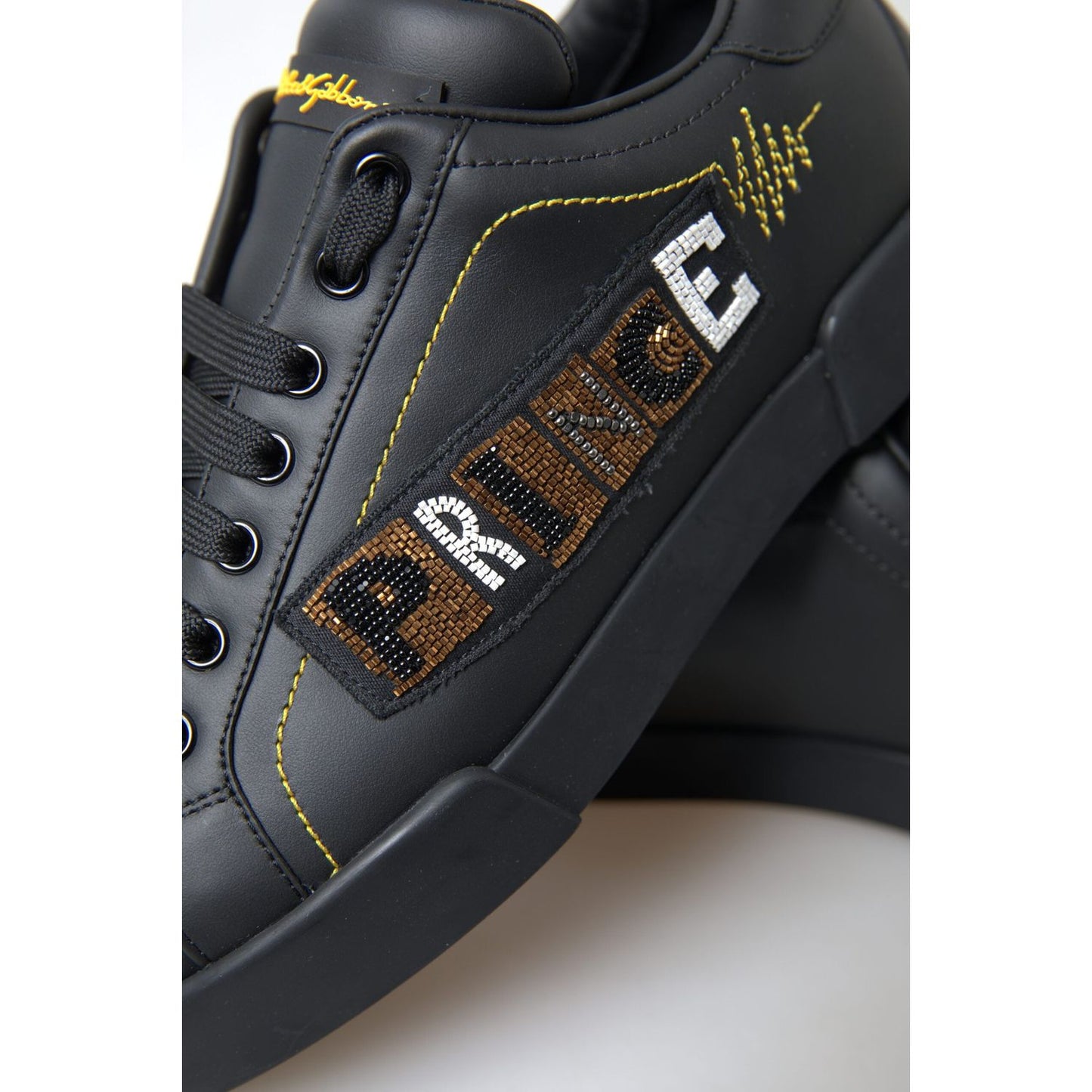 Dolce & Gabbana Elegant Portofino Leather Sneakers - Black Multicolor