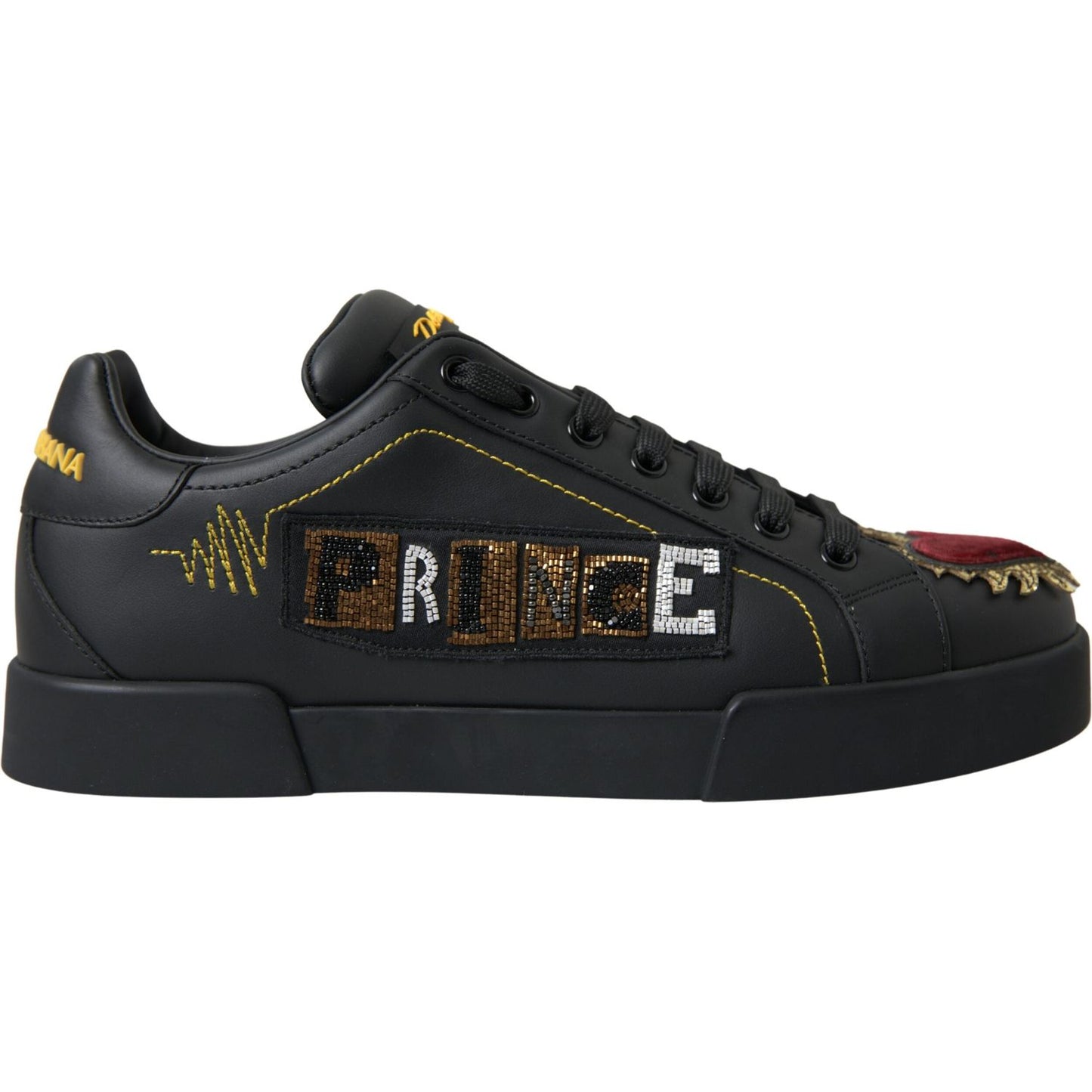 Dolce & Gabbana Elegant Portofino Leather Sneakers - Black Multicolor