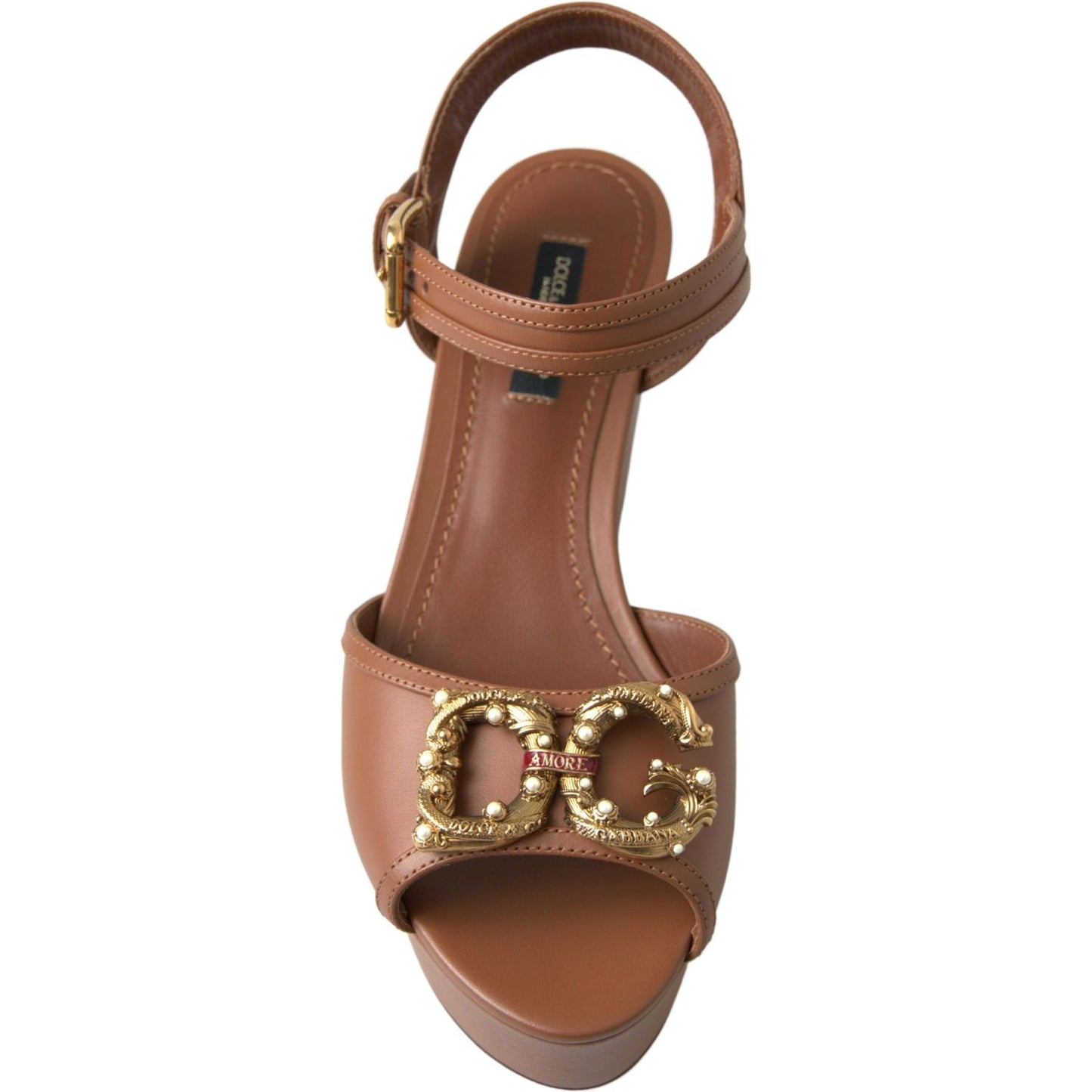 Dolce & Gabbana Chic Brown Leather Ankle Strap Wedges Dolce & Gabbana Sienna