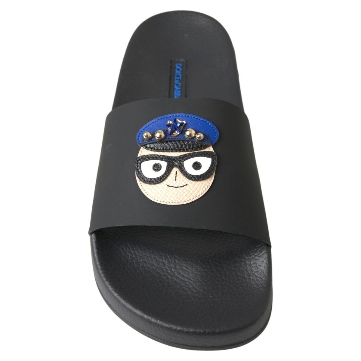 Dolce & Gabbana Elegant Black Leather Slide Sandals Dolce & Gabbana Dark Slate Gray